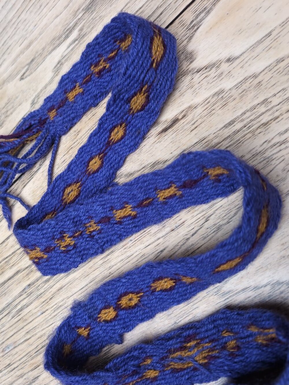 Handmade woven wool tie sash purple belt with fringe